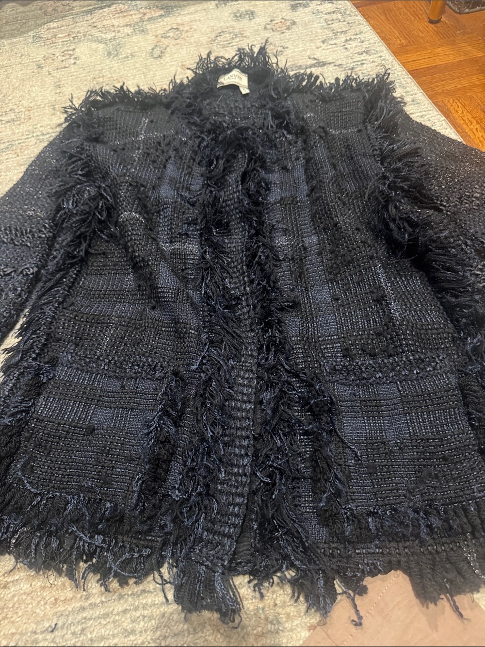 Lanvin Black & blue wool blend Fringe Knit Cardigan - Picture 3 of 5